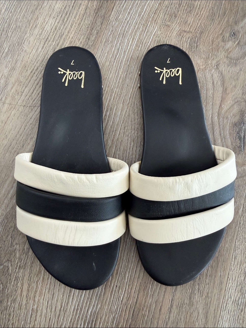 BEEK Black & Cream Slide Sandals